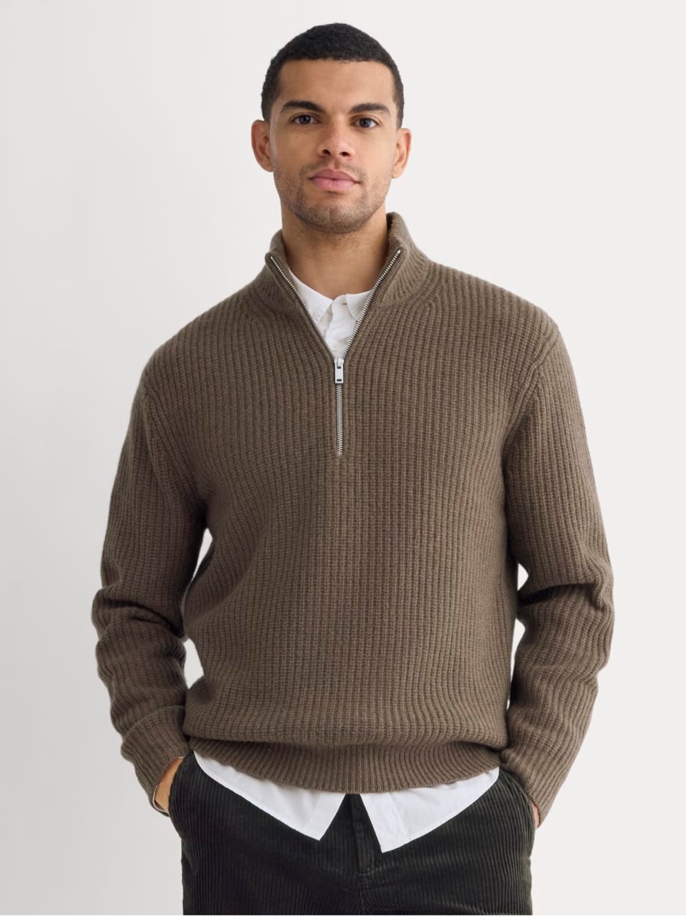 Everlane The Felted Merino Half-Zip Sweater Heather Chocolate Martini M NWT